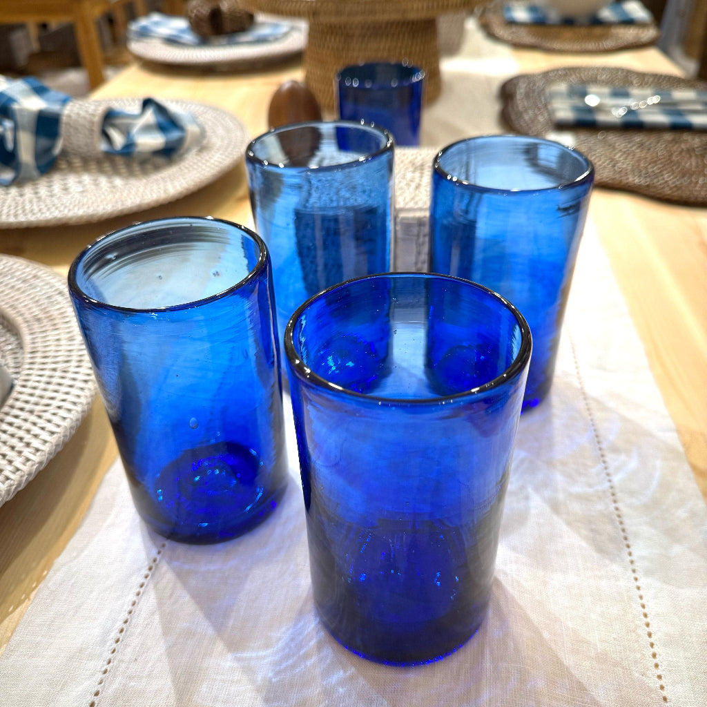 Recycled Hand Blown Short Tumbler Glass (Cobalt Blue)