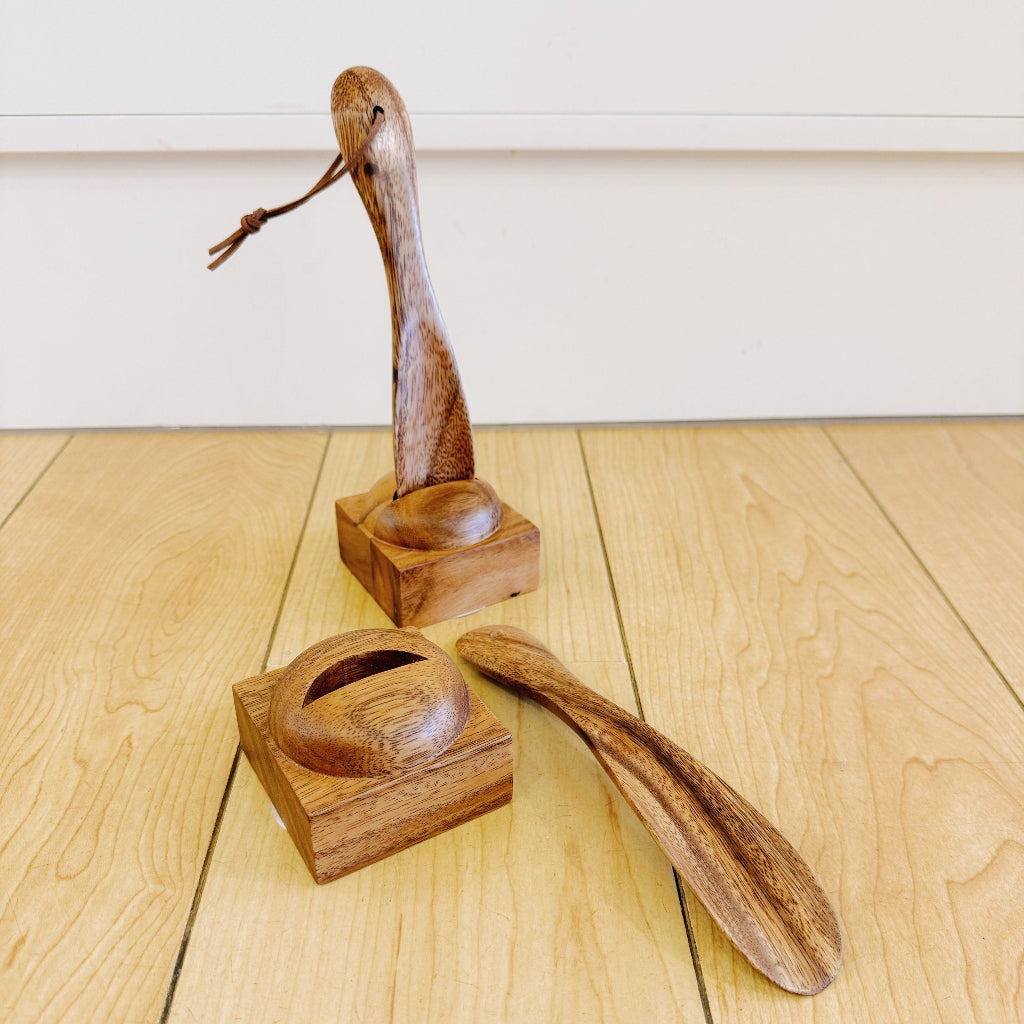 Handturned Wooden Shoe Horn with Stand- Lebbeck Wood