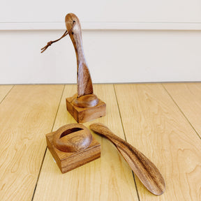 Handturned Wooden Shoe Horn with Stand- Lebbeck Wood