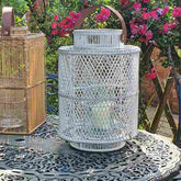 Rattan Lantern with Glass Candle Holder – White -Indoor