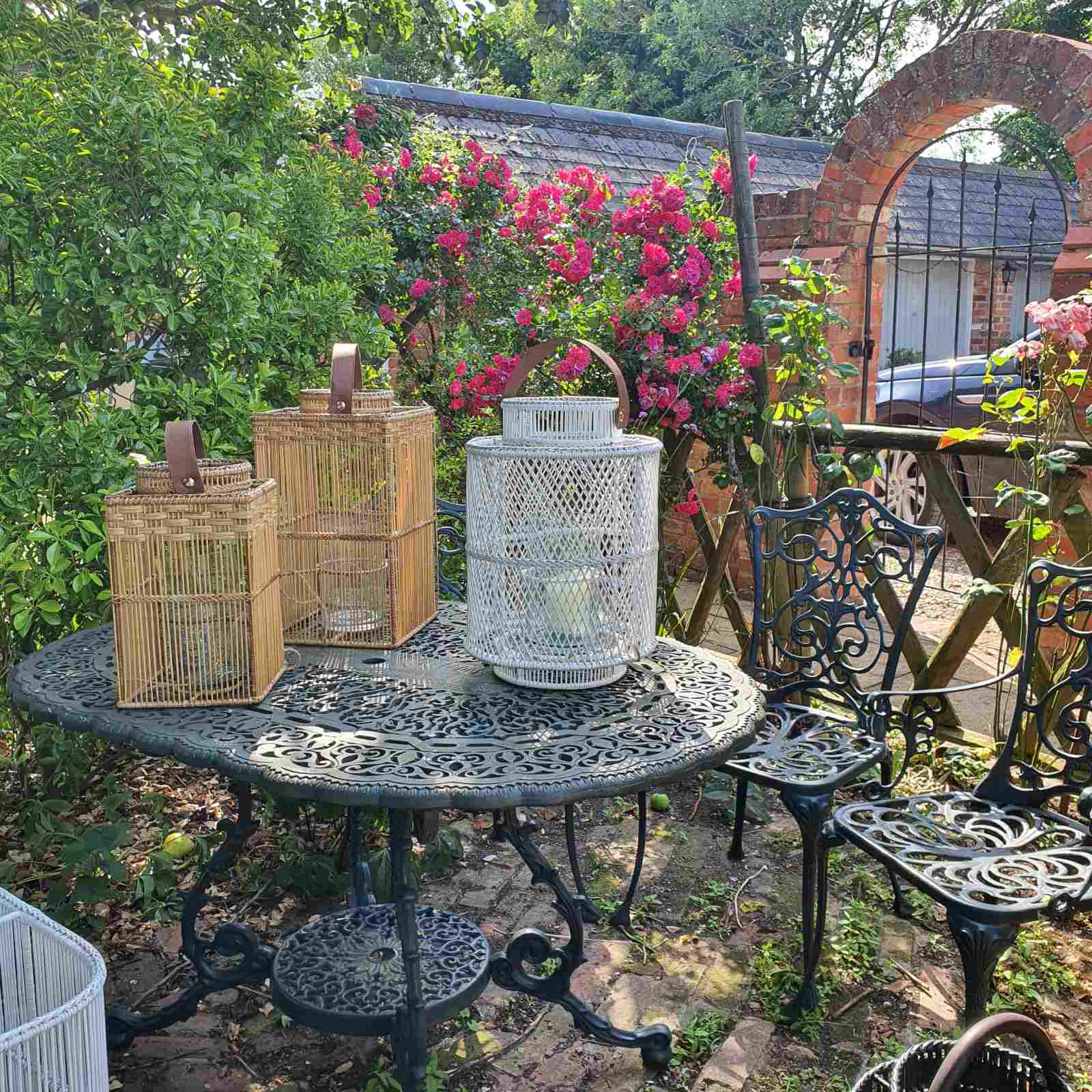 Square Rattan Lantern with Glass Candle Holder
