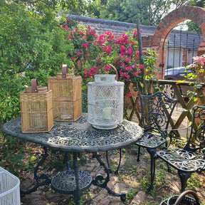Square Rattan Lantern with Glass Candle Holder