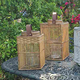 Square Rattan Lantern with Glass Candle Holder
