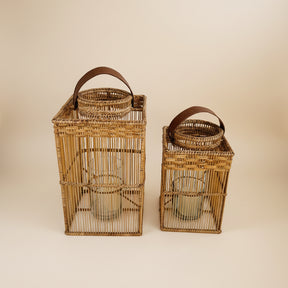 Square Rattan Lantern with Glass Candle Holder