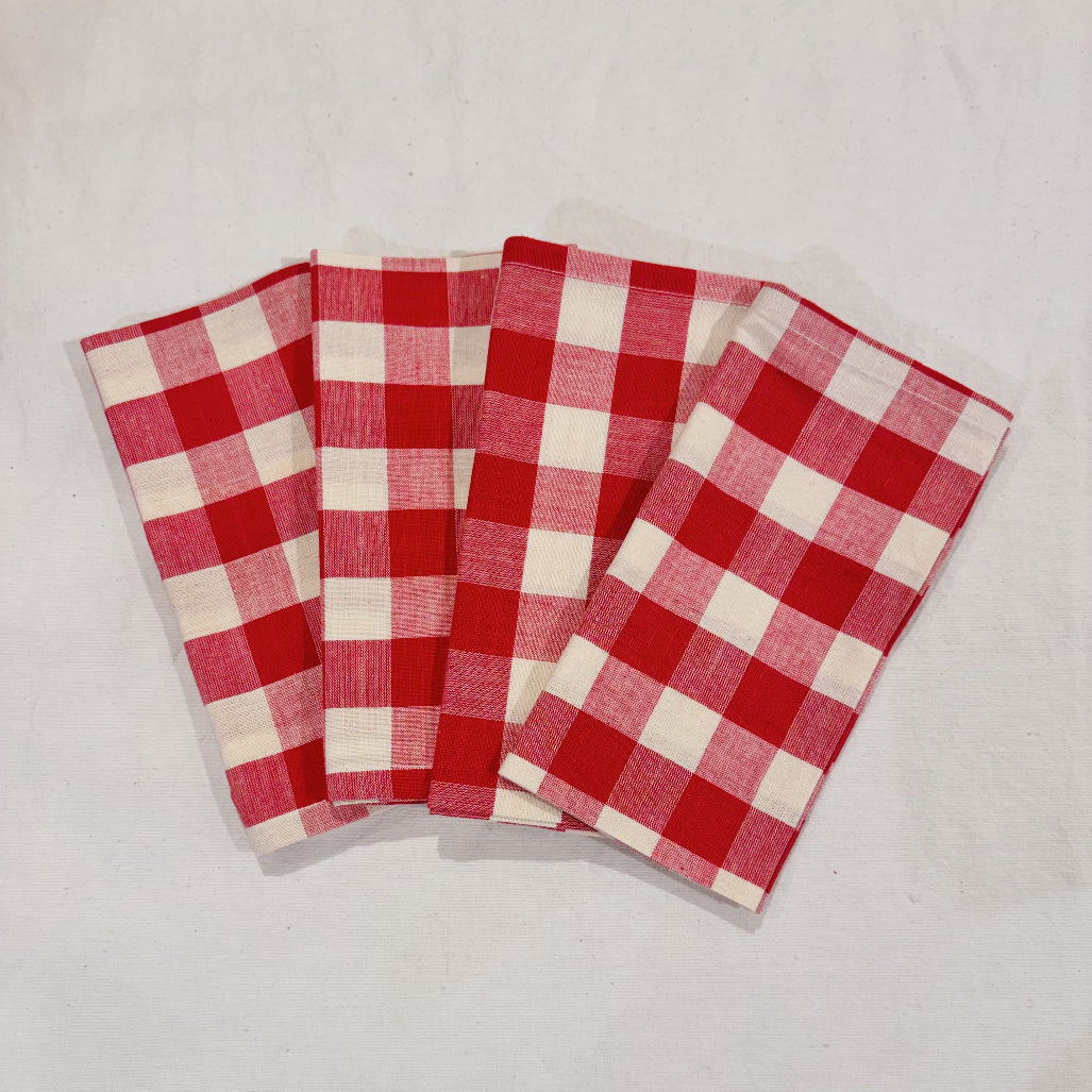 Handwoven 100% Pure Cotton Napkins – Gingham Check ( Set of Four)