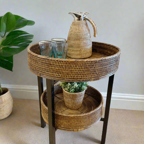 Rattan Two-Tier Coffee & Side Table – Foldable Legs
