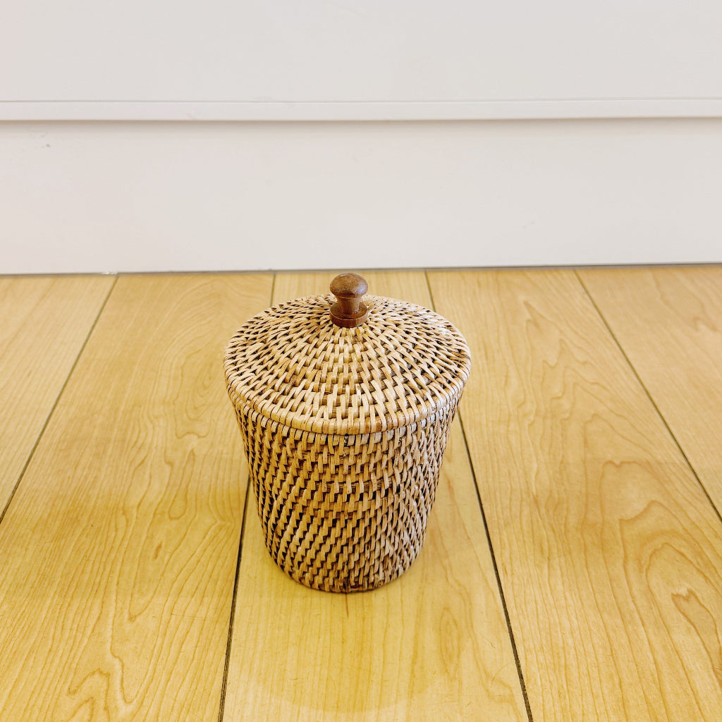 Rattan Small Pot with Lid/ Cottonwool pot