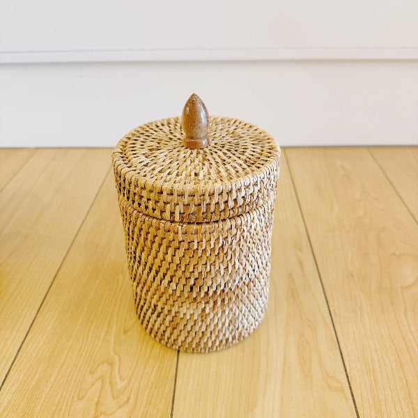 Rattan Small Cylinder Pot with Lid / Cotton Wool Pot