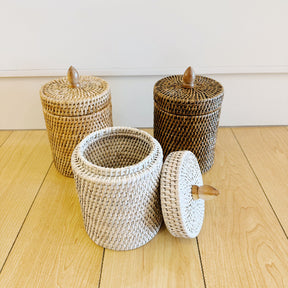 Rattan Small Cylinder Pot with Lid / Cotton Wool Pot