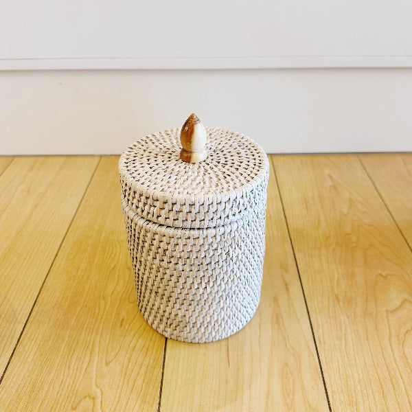 Rattan Small Cylinder Pot with Lid / Cotton Wool Pot