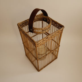 Square Rattan Lantern with Glass Candle Holder