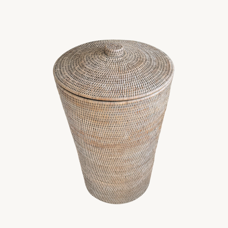 Rattan Tapered Laundry Basket / Hamper with Lid and Inset Handles