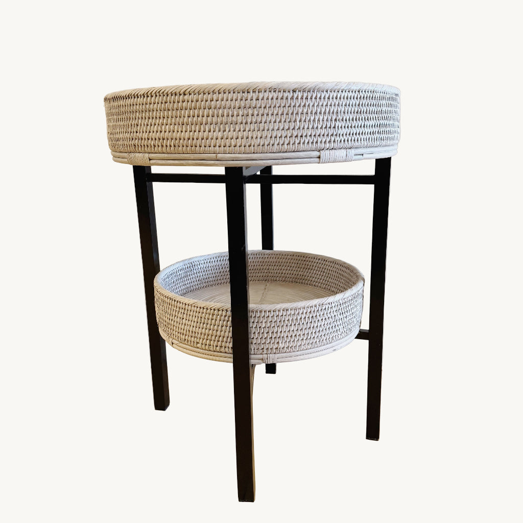 Rattan Two-Tier Coffee & Side Table – Foldable Legs