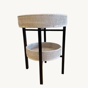 Rattan Two-Tier Coffee & Side Table – Foldable Legs