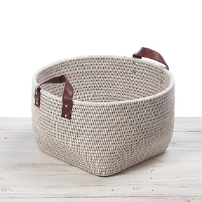 Rattan Standard Storage Basket with Leather Handles