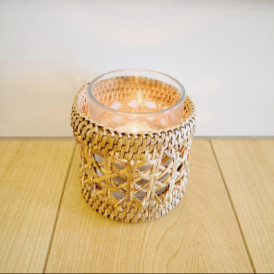 Rattan Spider Tea Light Holder with Glass