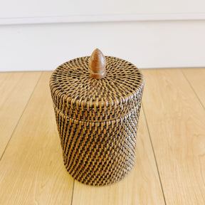 Rattan Small Cylinder Pot with Lid / Cotton Wool Pot