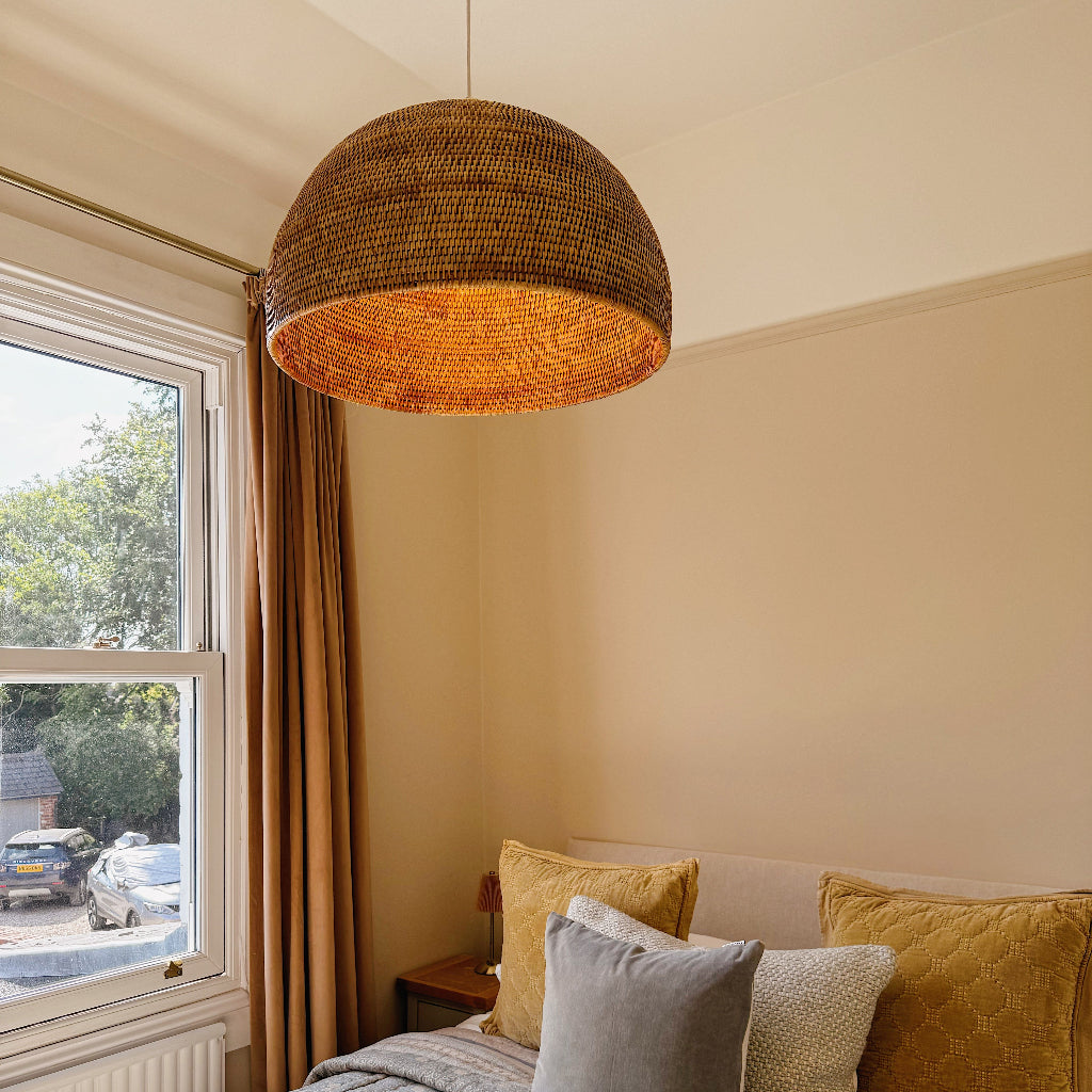 Handwoven Rattan Dome Pendant Light Shade | Natural Ceiling Lampshade