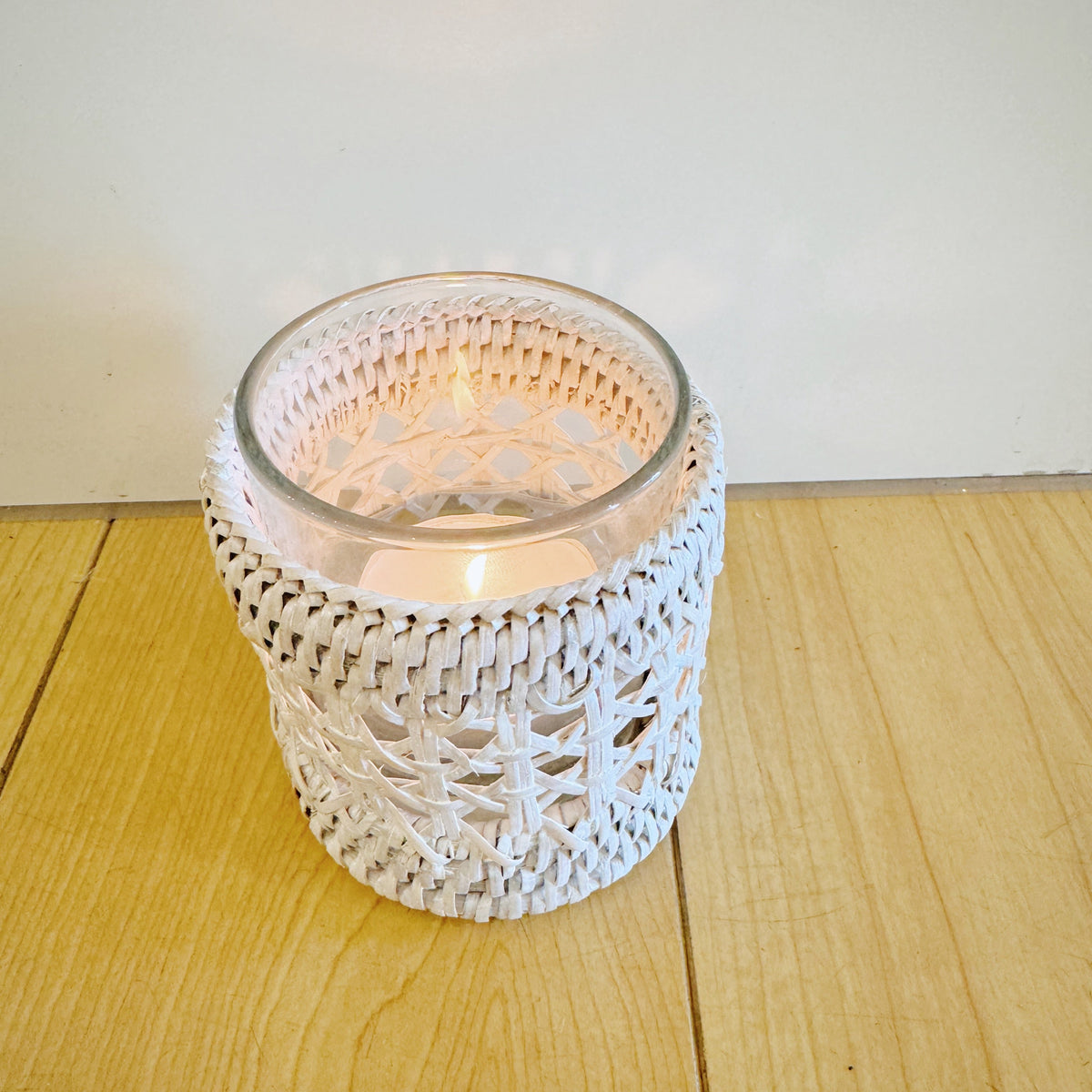 Rattan Spider Tea Light Holder with Glass