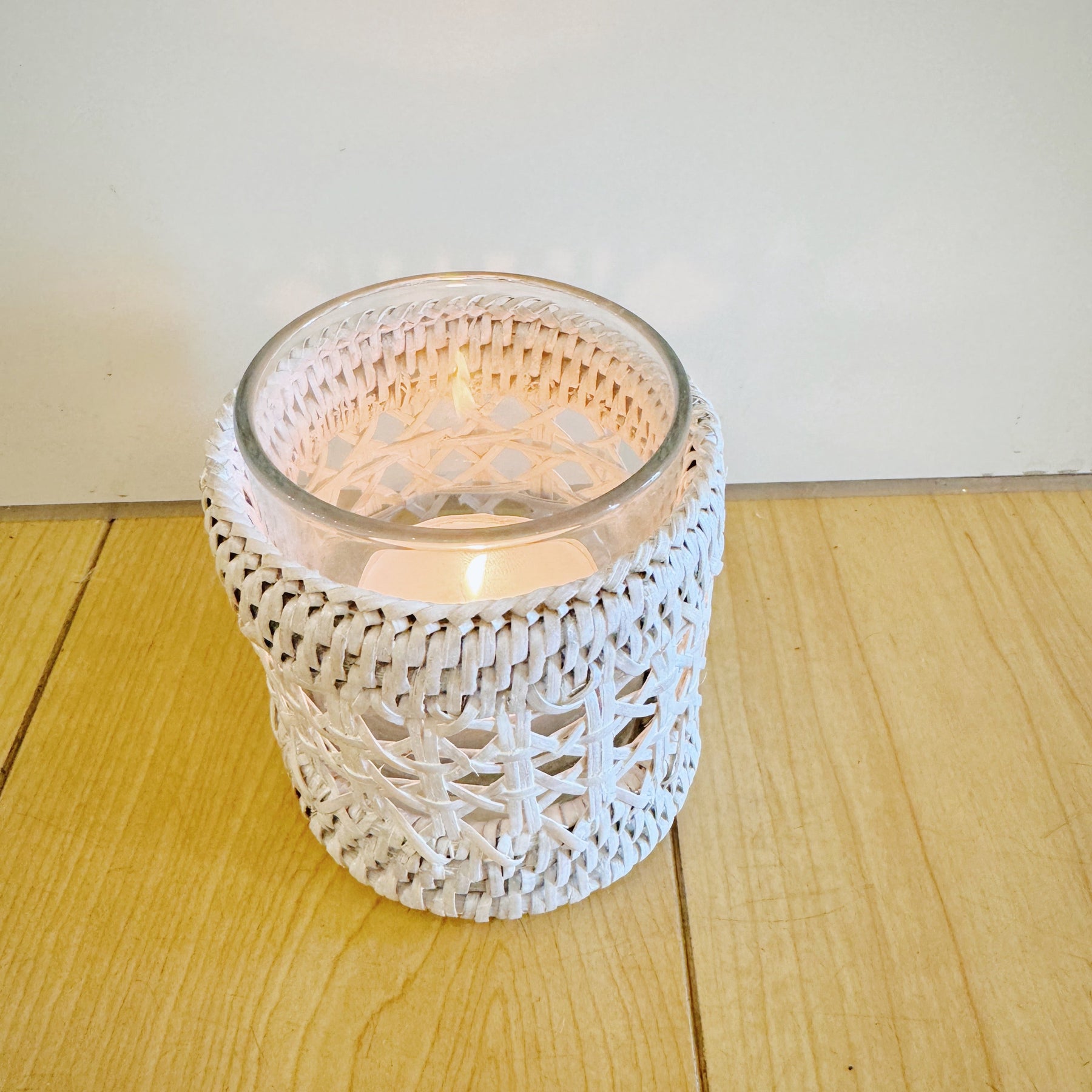 Rattan Spider Tea Light Holder with Glass