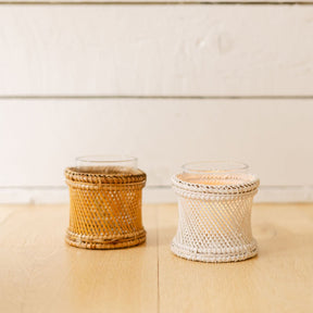 Rattan Cylindrical Tea Light Holder with Glass