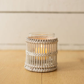 Rattan Cylindrical Tea Light Holder with Glass