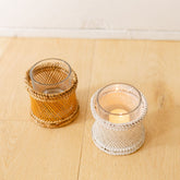 Rattan Cylindrical Tea Light Holder with Glass