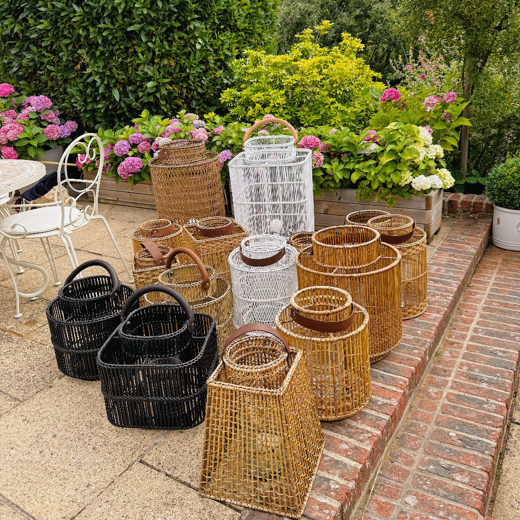 Round  Rattan Lantern with Glass Candle Holder