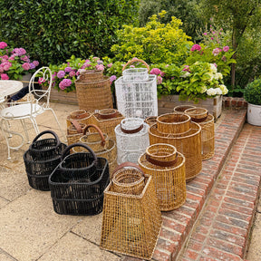 Round  Rattan Lantern with Glass Candle Holder