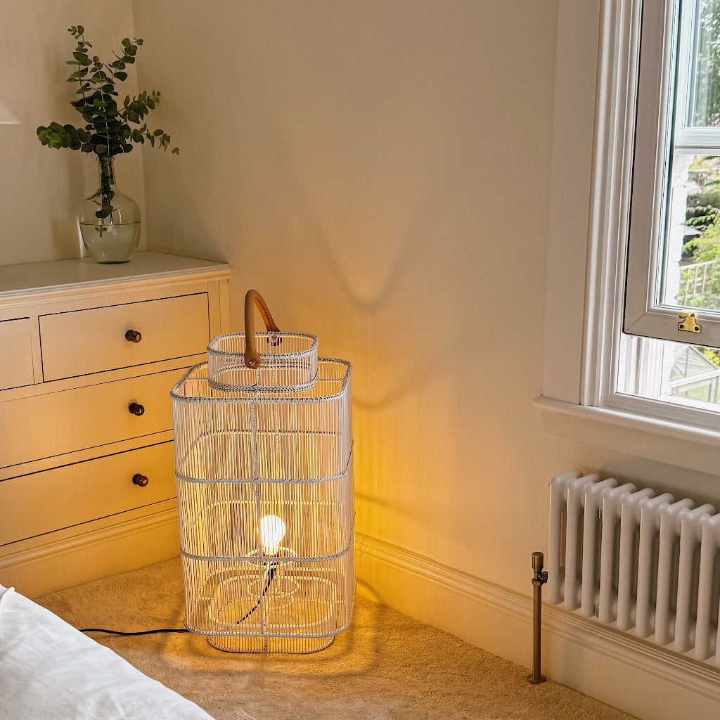 Rattan Floor Lantern – White