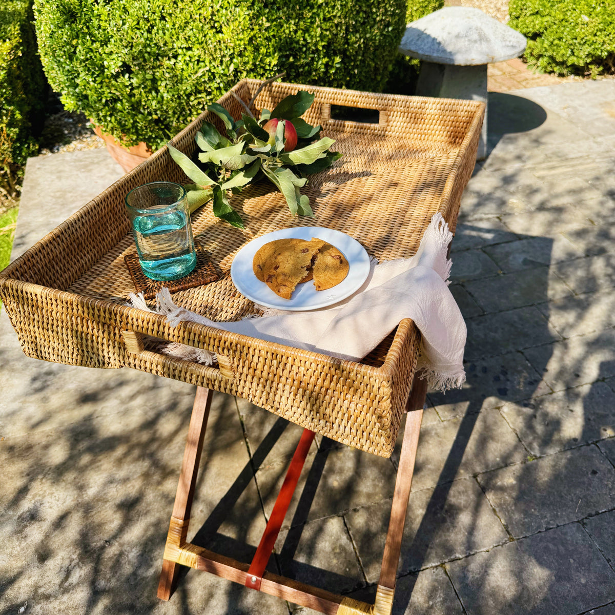 Rattan Butler Tray with Wooden Legs