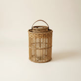 Round  Rattan Lantern with Glass Candle Holder