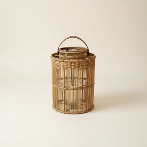 Round  Rattan Lantern with Glass Candle Holder