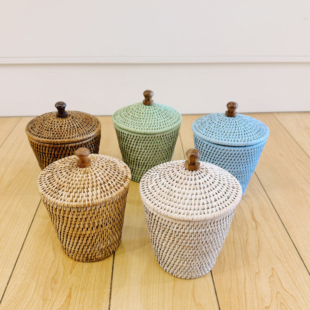 Rattan Small Pot with Lid/ Cottonwool pot