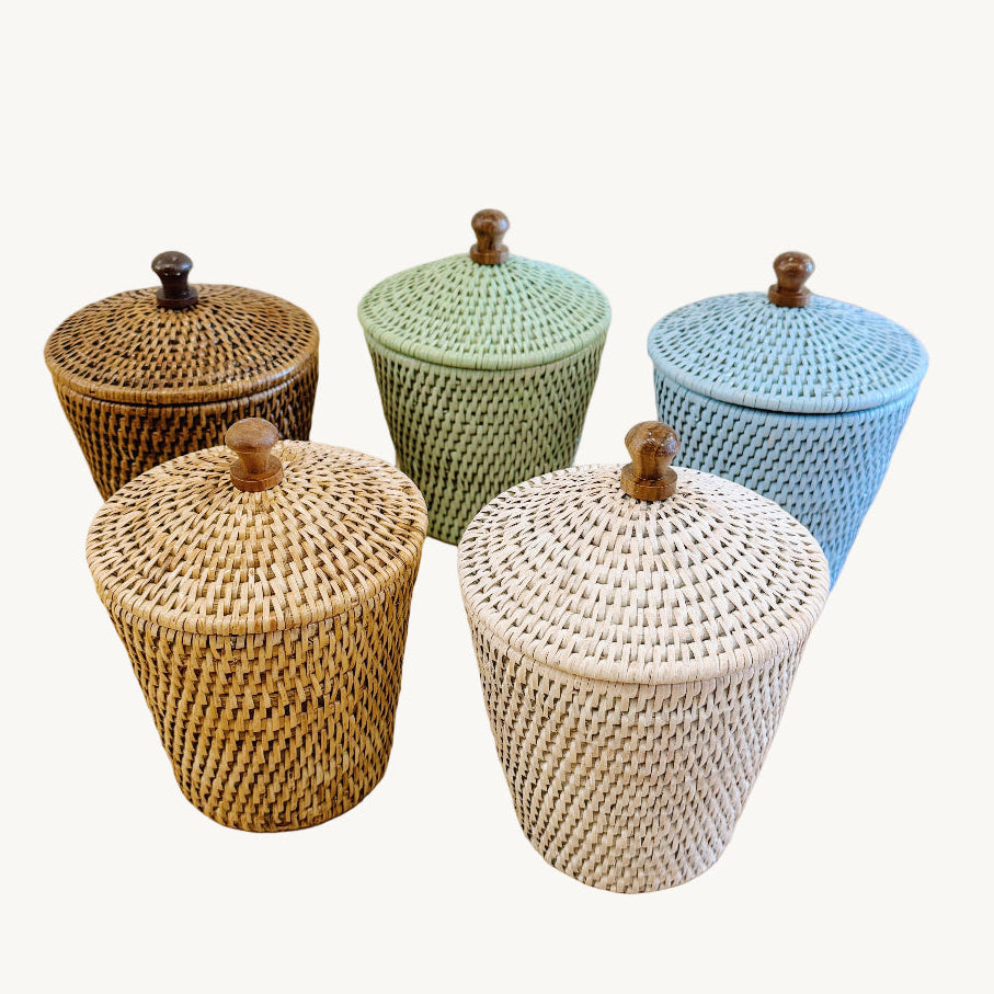 Rattan Small Pot with Lid/ Cottonwool pot