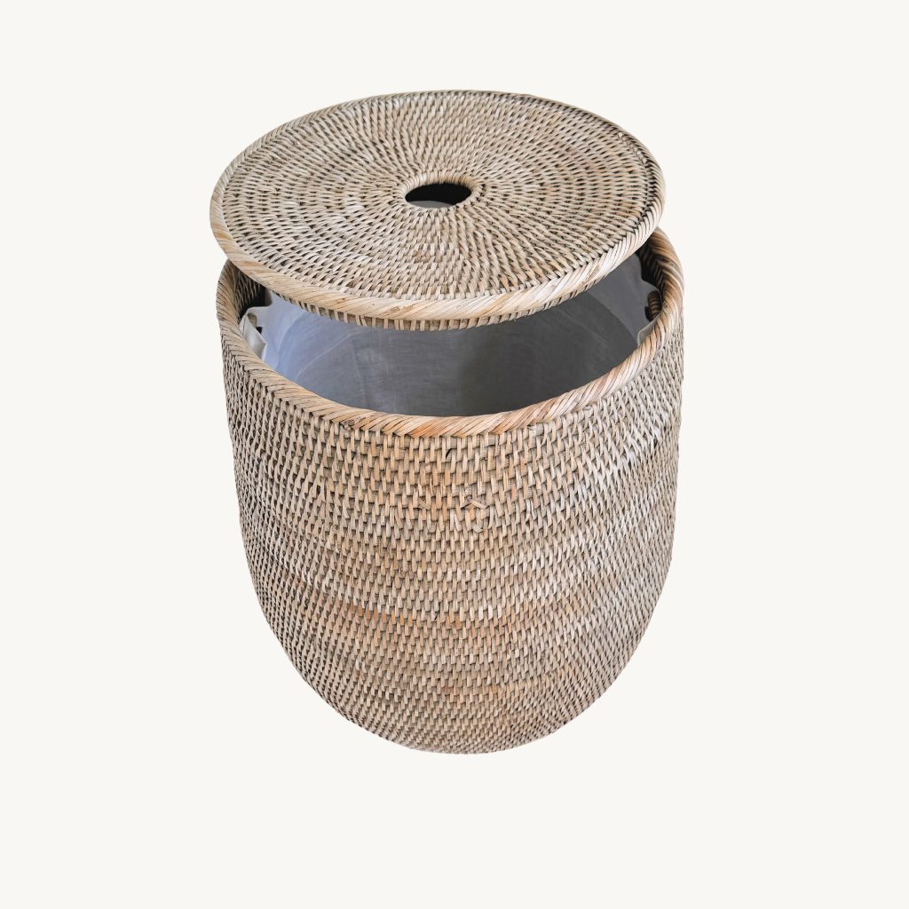 Rattan Lidded Slim Tala Palm Laundry Basket with Fabric Liner