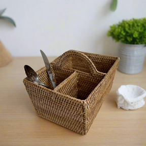 Rattan 3-Compartment Organiser Caddy/Condiment