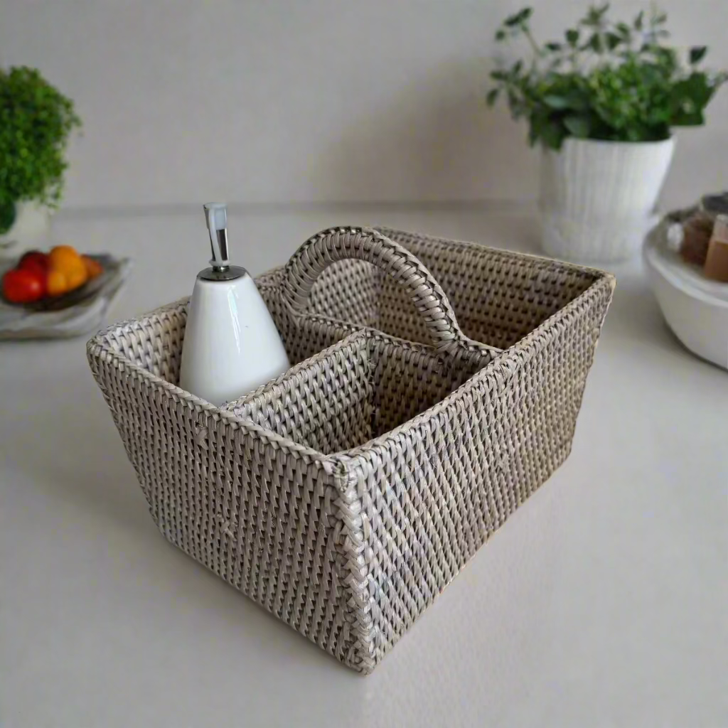 Rattan 3-Compartment Organiser Caddy/Condiment