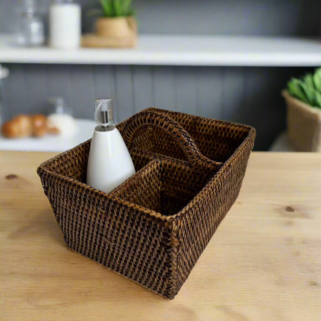 Rattan 3-Compartment Organiser Caddy/Condiment