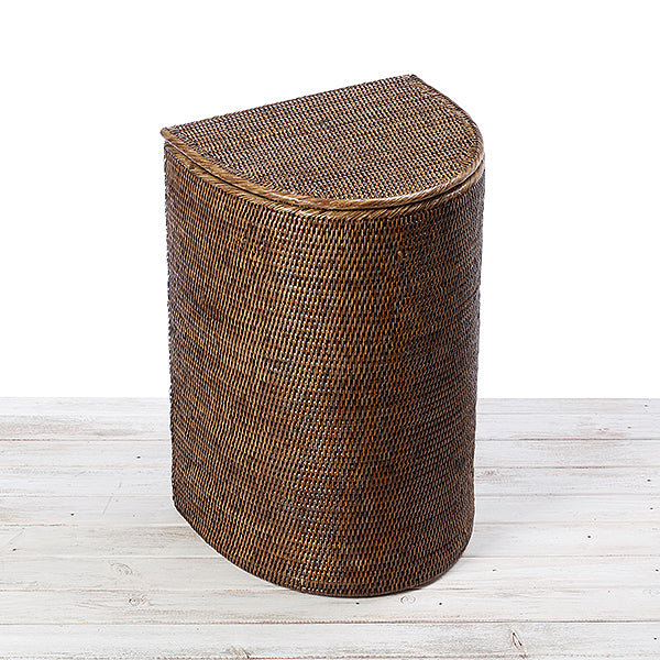 Rattan Lidded Half Moon Laundry Basket / Hamper with Fabric Liner