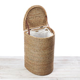 Rattan Lidded Half Moon Laundry Basket / Hamper with Fabric Liner