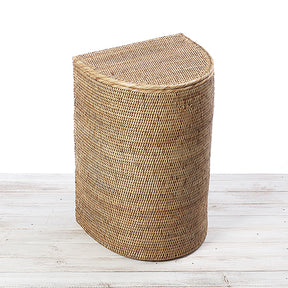 Rattan Lidded Half Moon Laundry Basket / Hamper with Fabric Liner