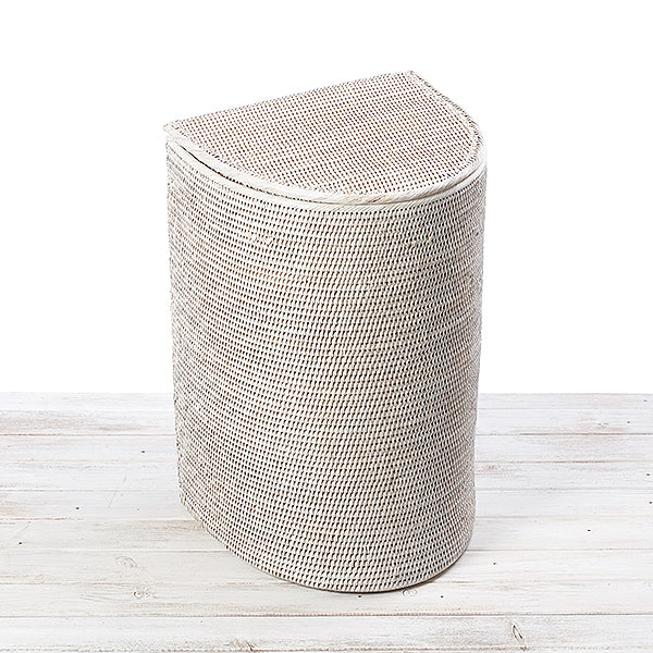 Rattan Lidded Half Moon Laundry Basket / Hamper with Fabric Liner