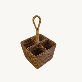 Rattan Table Cutlery Caddy- Rattan Tall Condiment Holder