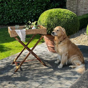 Rattan Butler Tray with Wooden Legs