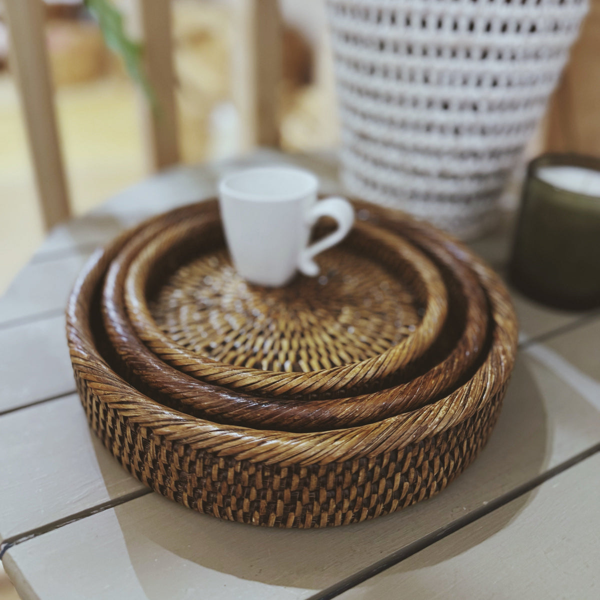 Rattan Three Size Small Round Tray