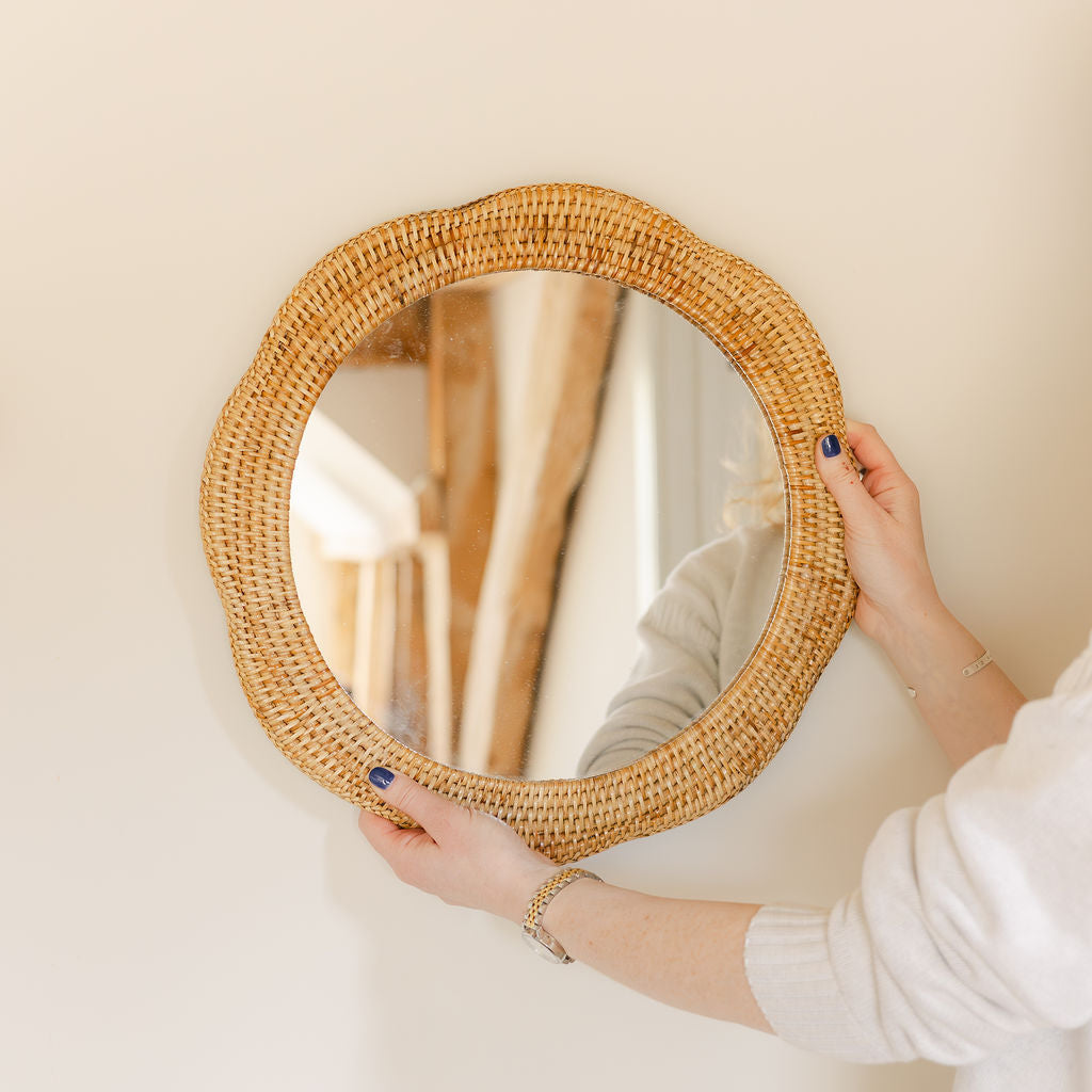 Boho Rattan Scallop Wall Mirror