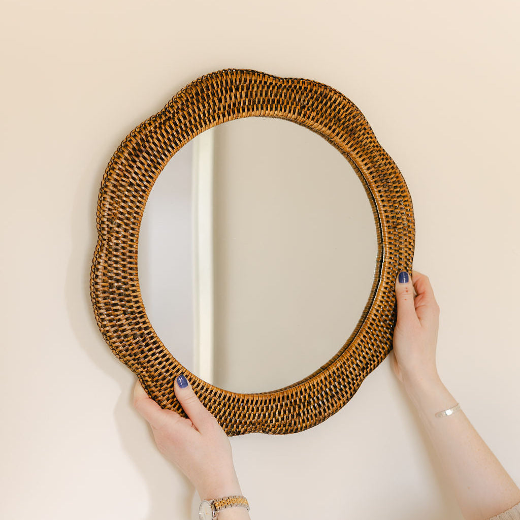 Boho Rattan Scallop Wall Mirror