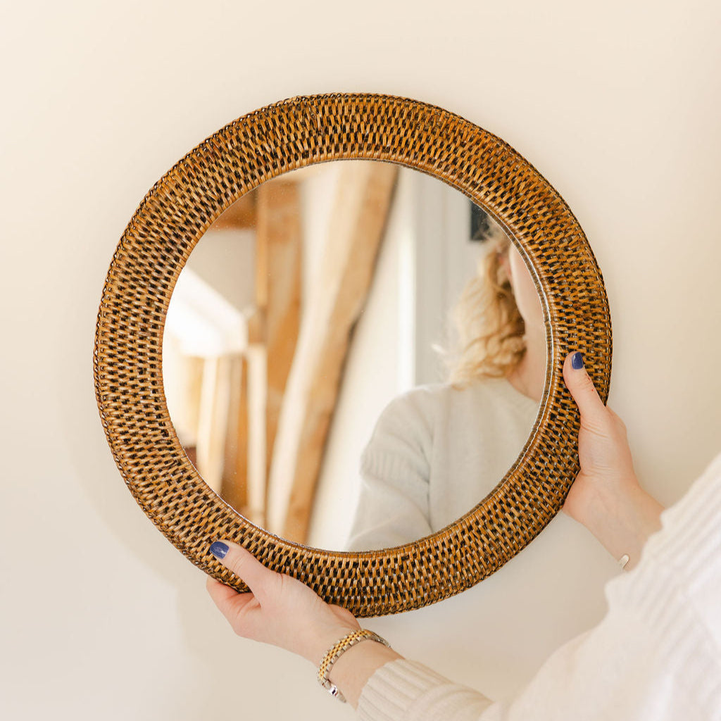Boho Rattan Round Wall Mirror