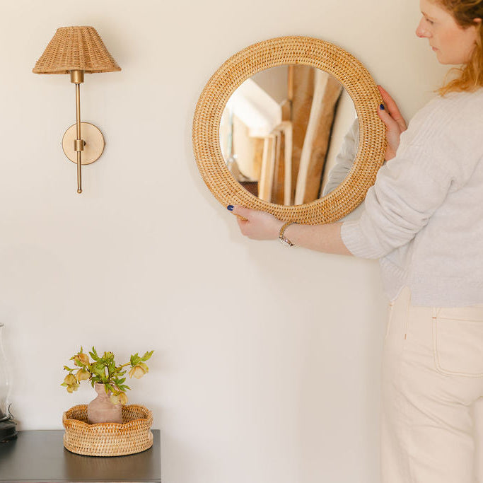 Boho Rattan Round Wall Mirror